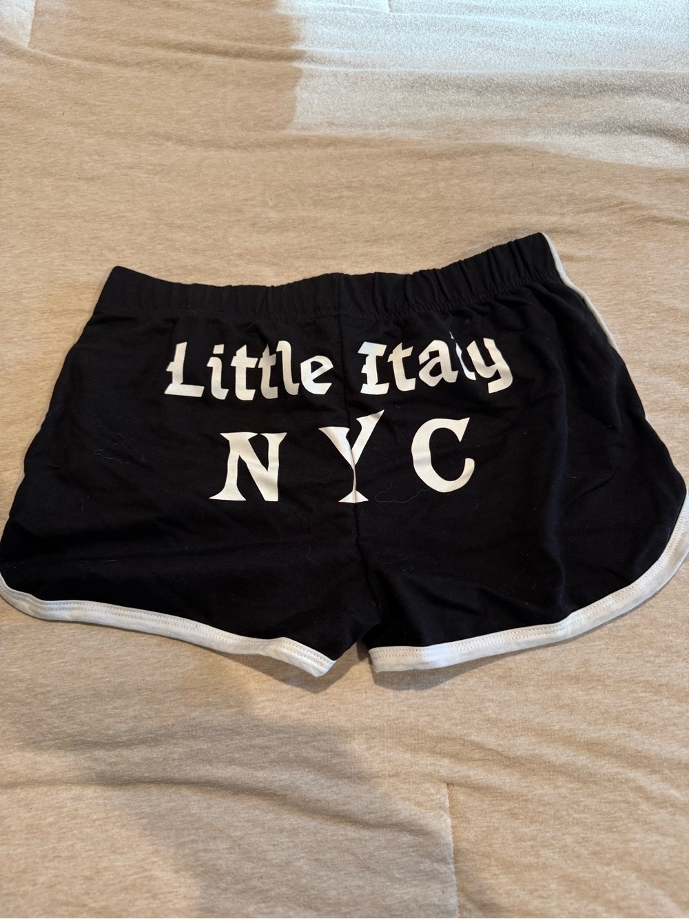 Black 'Little Italy NYC' Athletic Shorts with White Trim